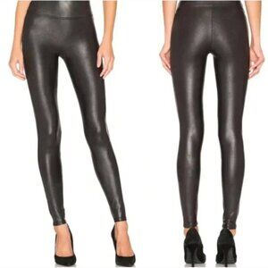 SPANX | Faux Leather High Waisted Leggings in Black - Size M Petite